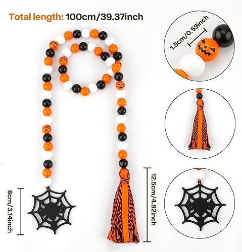 Miniatura 2 de 2 guirnaldas de cuentas de madera de Halloween, guirnalda rústica de cuentas de granja, bandeja escalonada de Halloween, decoración de cuentas de