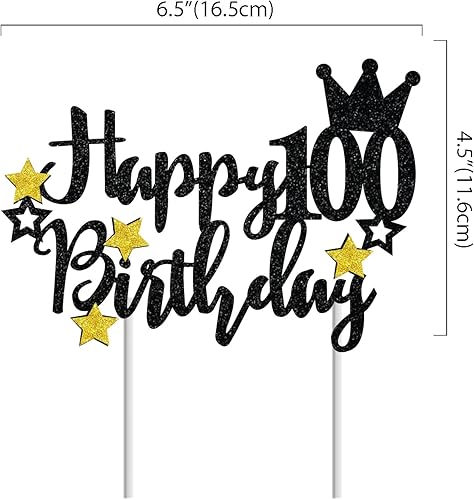Miniatura 2 de Decoración para pastel de cumpleaños número 100, estrella negra con purpurina 100 y fabulosa selección para pastel de cumpleaños número 100,