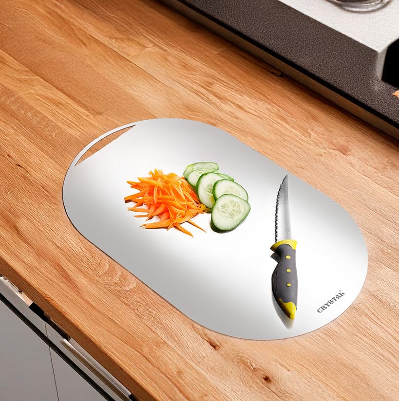 Image of Crystal Stainless Steel Oval Shape Large Chopping Board | Cutting Board Vegetable, Fruit, Bread & Meat | Durable Safe
