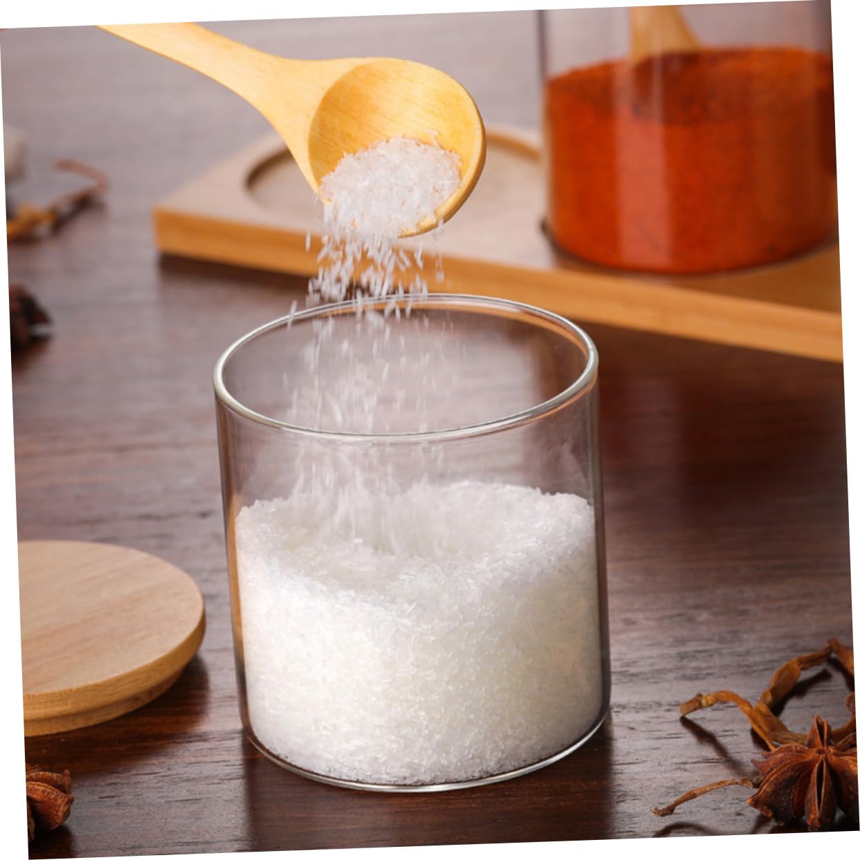 AUTSUPPL Small Wooden Spoons Set 6pcs Condiment Scoops for Kitchen Tea Coffee Bar