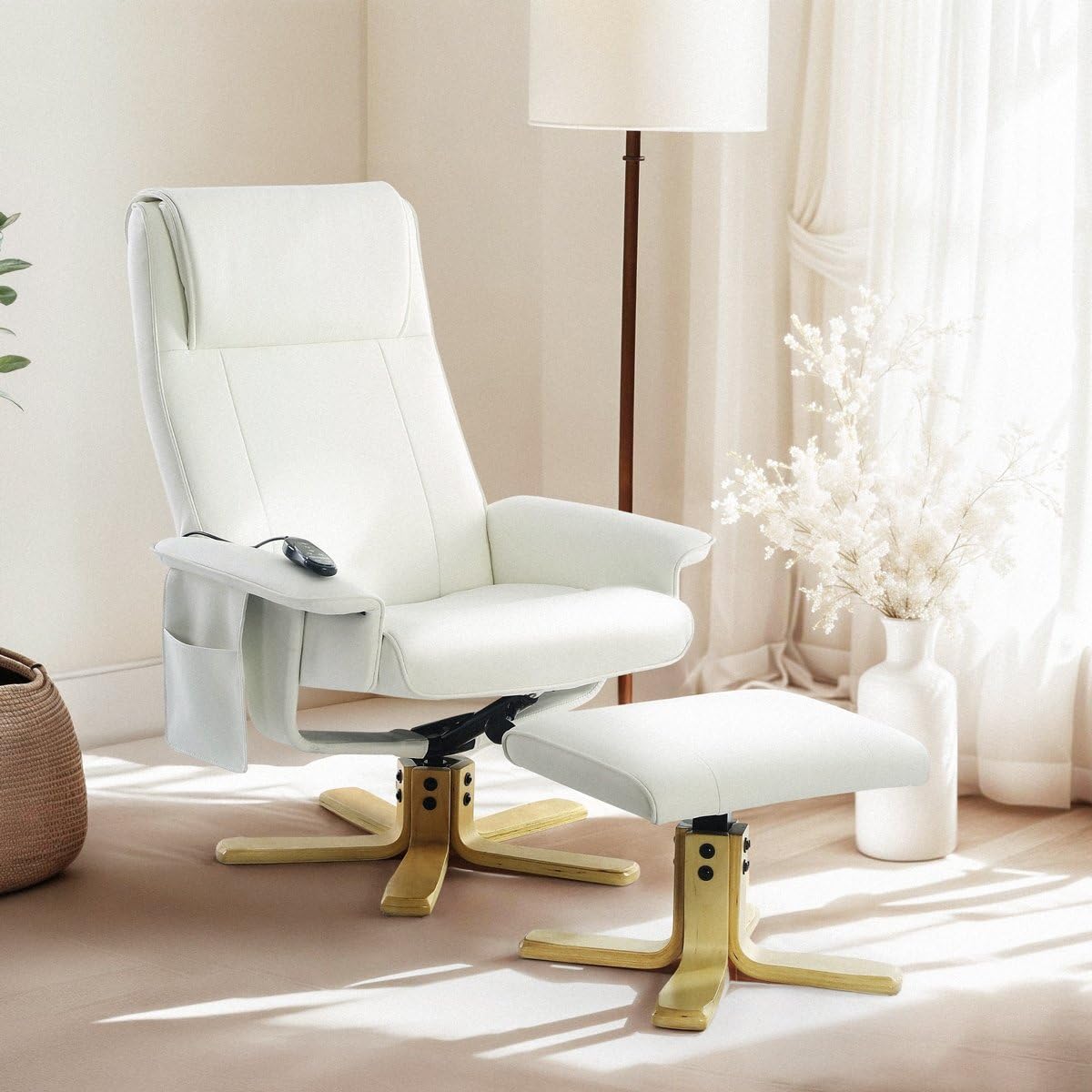 Produce Shop Fauteuil de Massage Relaxant et Chauffant avec Repose-Pieds Myron - Blanc