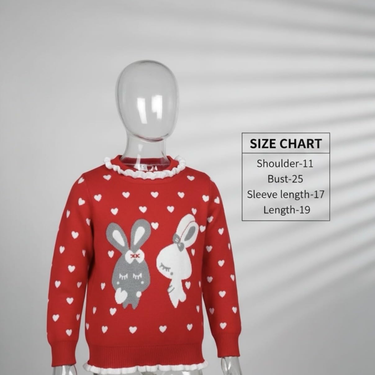 Kids Red Unisex Sweater Bunny Print Crew Neck Warm Winter Pullover Full Sleeve Bust 25 Inch 4
