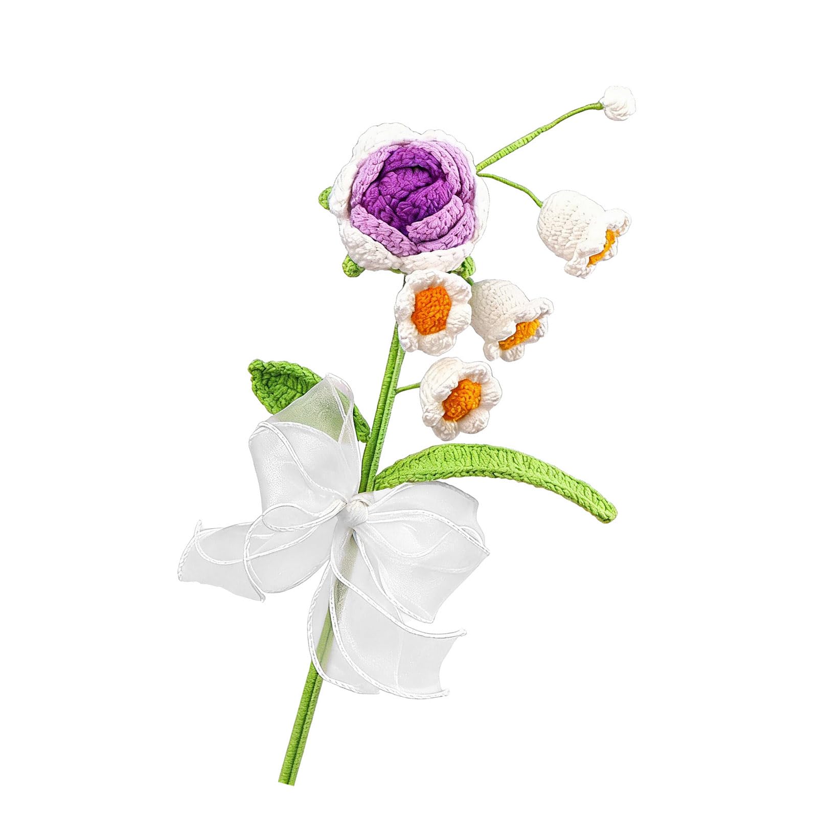 Xinsheinelry Charm Yarn Floral Bundles Roses and Lilies of the Valley for Stylish Interior Designs Wool Floral Arrangement with Roses and Lilies of the Valley for Wedding Centerpieces