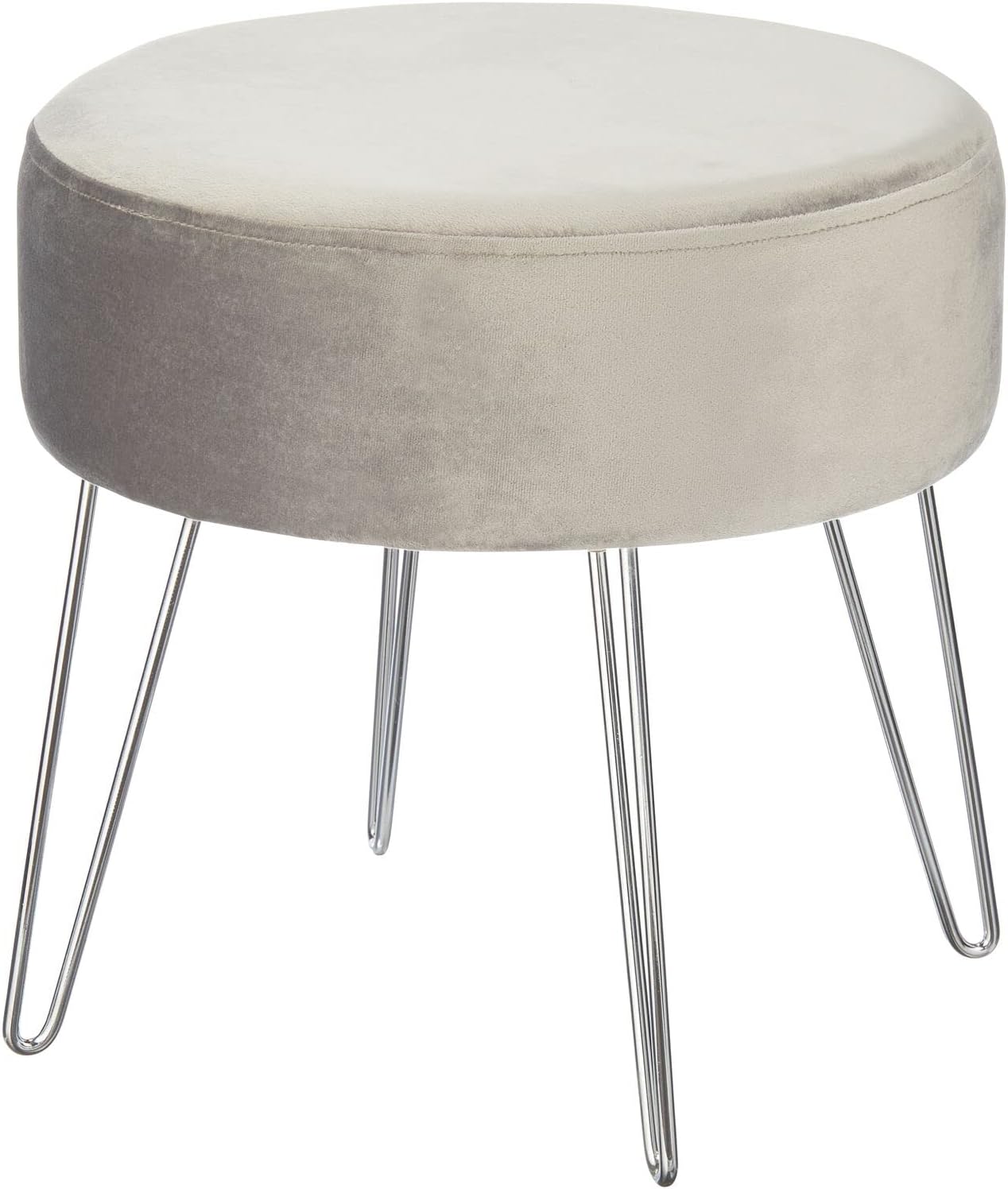 mDesign Round Padded Ottoman Footstool with Metal Hairpin Legs - Small Stool and Chair Pouf Furniture Seat for Dorm, Living Room, Office, Closet, Vanity, Bedroom, or Desk - Gray/Chrome