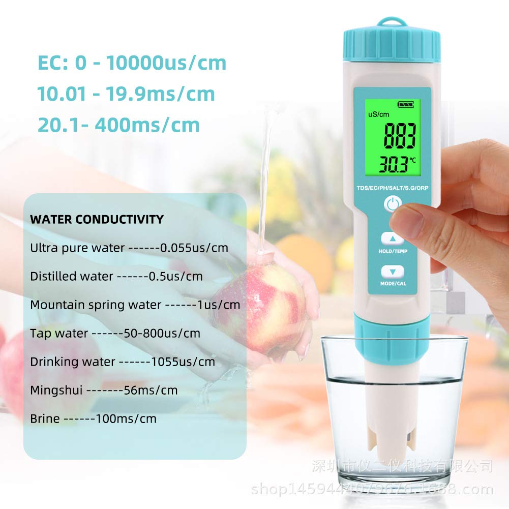 PH/TDS/EC/ORP/C-600 Medidor Ph Salinidad Probador de Agua Digital AcidóMetro ATC Analizador a Prueba Agua con Sonda 0.01ph Alta PrecisióN