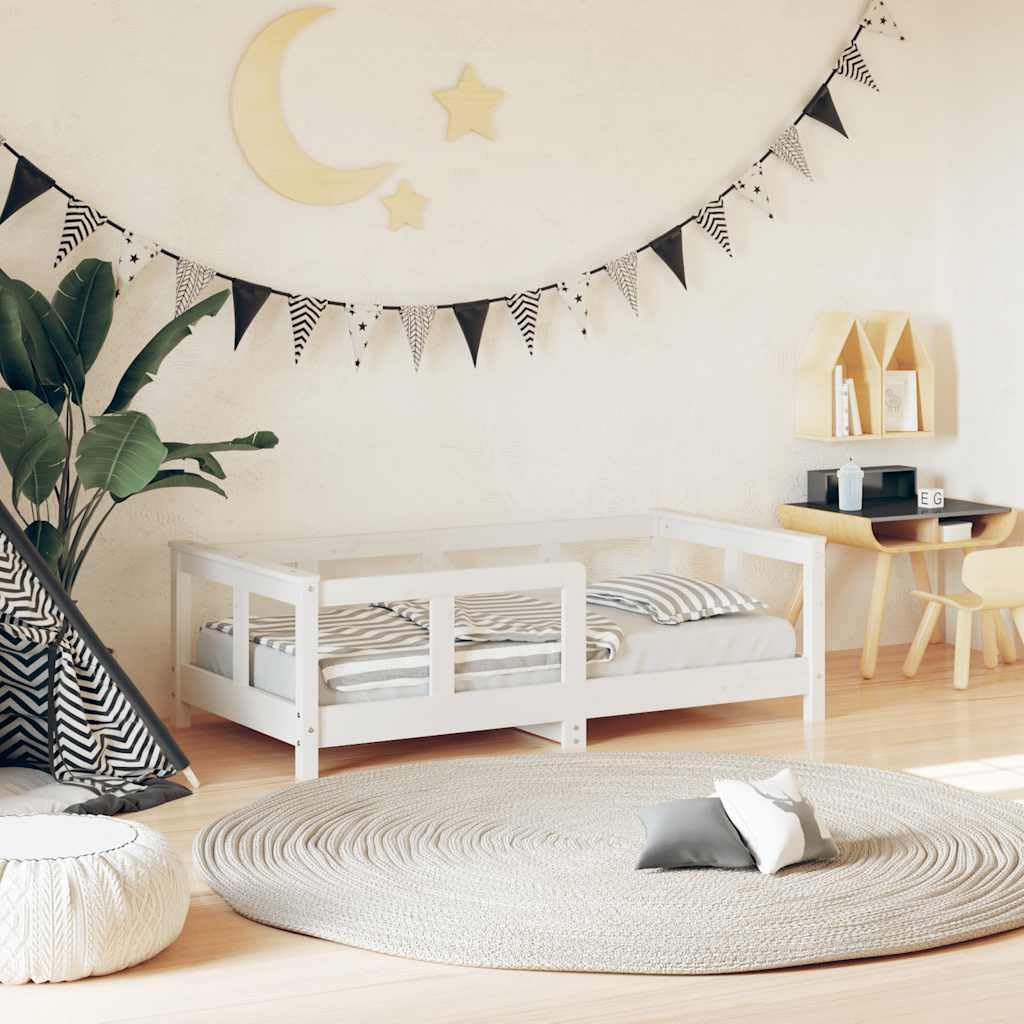 vidaXL Estructura de Cama para Niños, Somier Infantil con Cabecero, Marco de Cama, Mueble para Dormitorio, Madera de Pino Blanco 70x140 cm