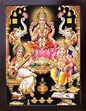 Handicraft Store Lakshmi with Ganesha and Saraswati at Night View, Poster Painting with Frame, Must...