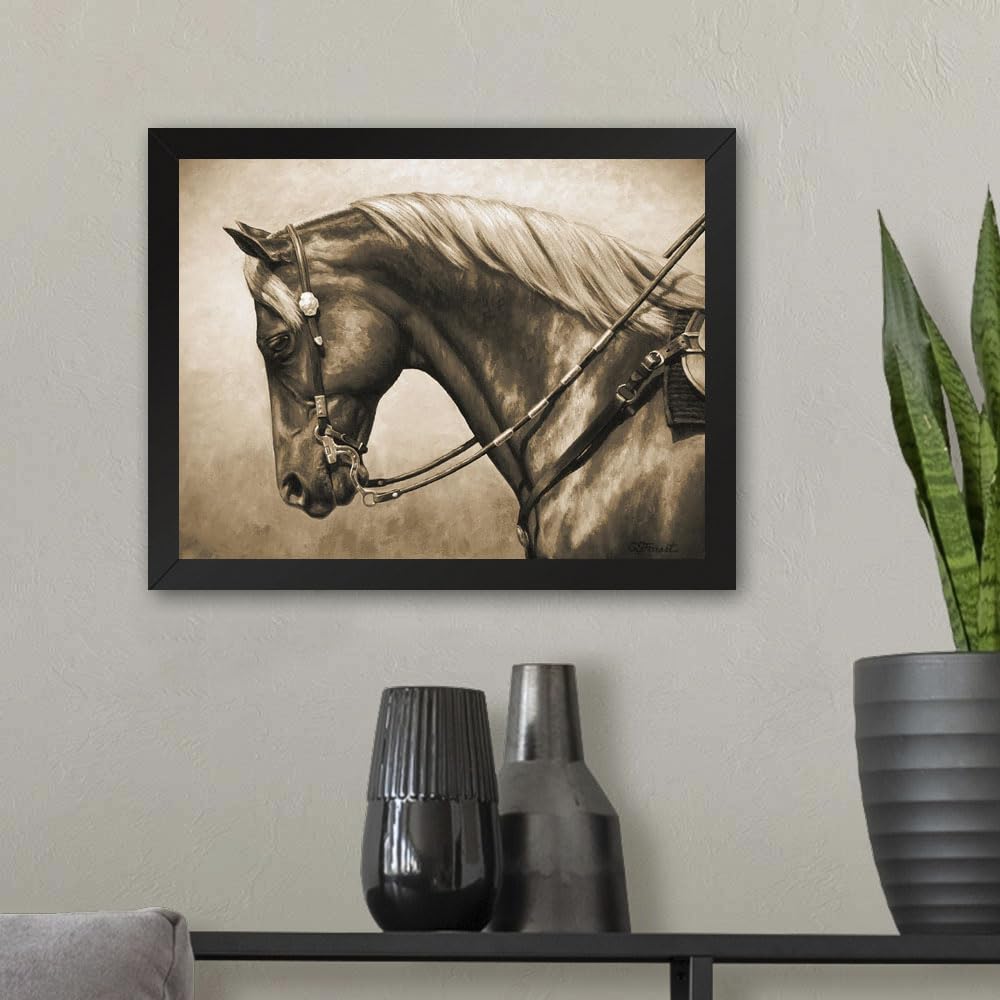 GADGETS WRAP Printed Photo Frame Matte Painting for Home Office Studio Living Room Decoration (11x9inch Black Framed) - Western Horse Painting In Sepia