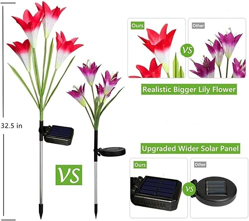 Miniatura 10 de ANGMLN Paquete de 6 luces solares de flores para jardín, estaca de jardín al aire libre, 24 cabezas, lirio, 7 lámparas de camino que cambian de
