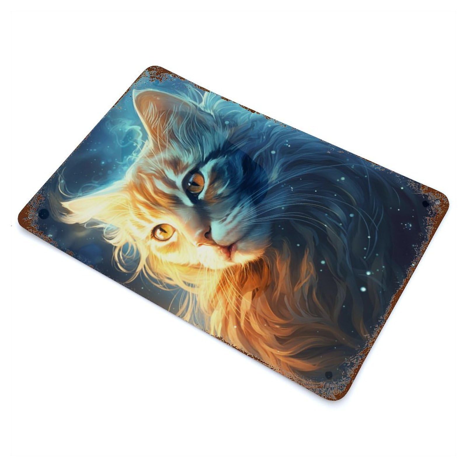 Garage Style Cosmic Celestial Cat Rustic Tin Plaque 11.8"x7.9", Industrial Home Decor for Bar And Workshop