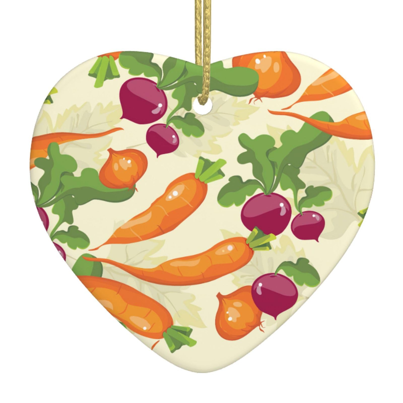 Nbtghga White Cartoon Vegetables Print Christmas Ornaments, Ceramic Hanging Ornament, Xmas Tree Decoration, Holiday Home Decor