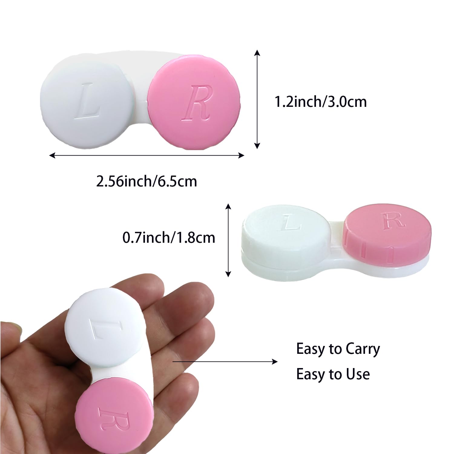 Paquete de 12 estuches para lentes de contacto, caja de almacenamiento para lentes de contacto (blanco y rosa)