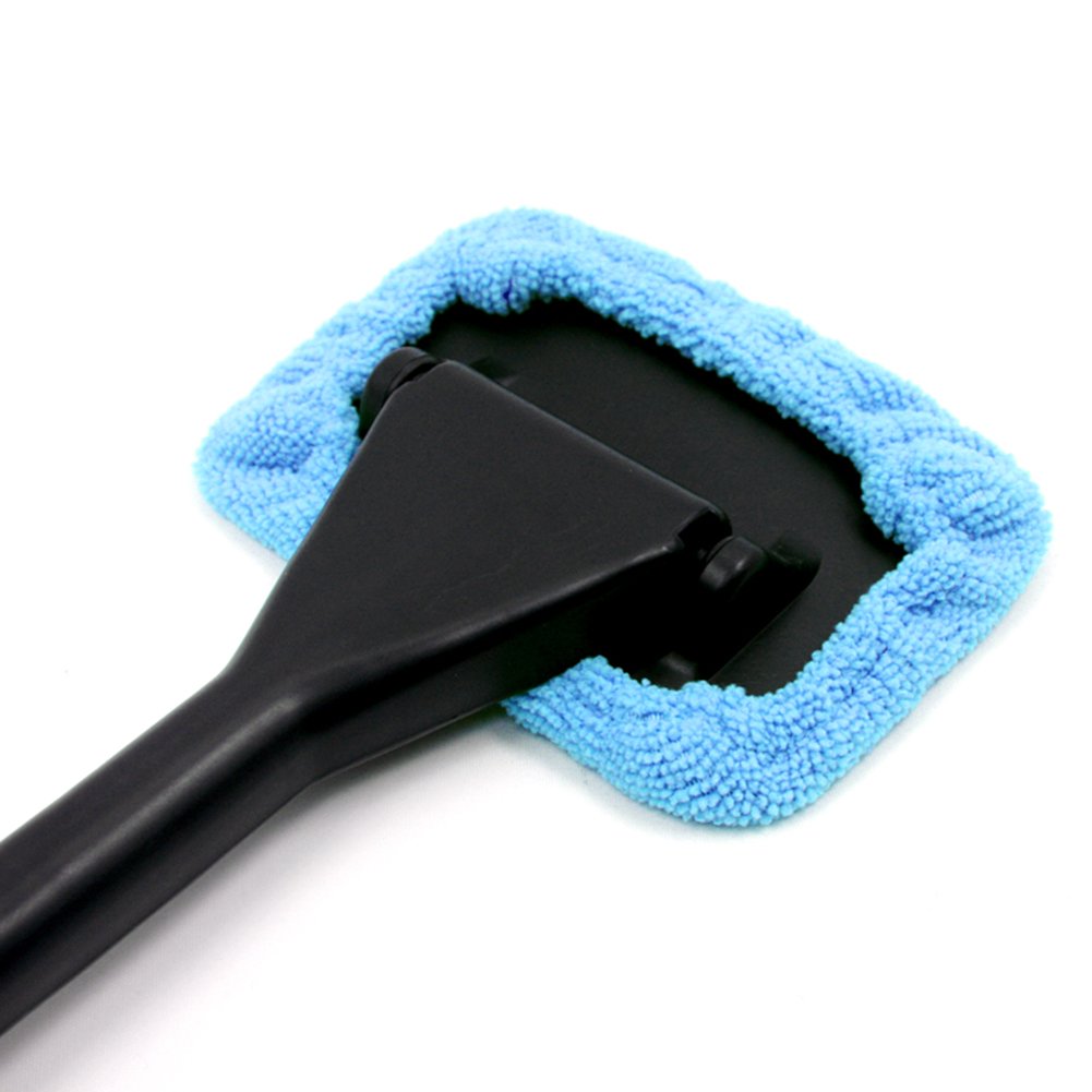 Windshield Cleaner with Microfiber Cloth, Handle and Pivoting Head- Glass Washer Cleaning Tool for Windows