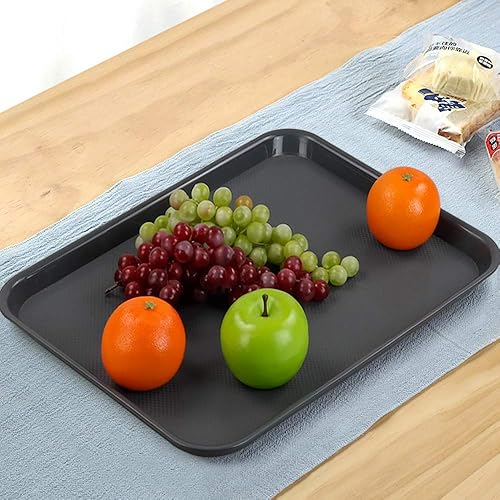 Miniatura 6 de Paquete de 4 bandejas de plástico para comida rápida, bandeja para servir, bandejas rectangulares de plástico gris para servir comida rápida, F