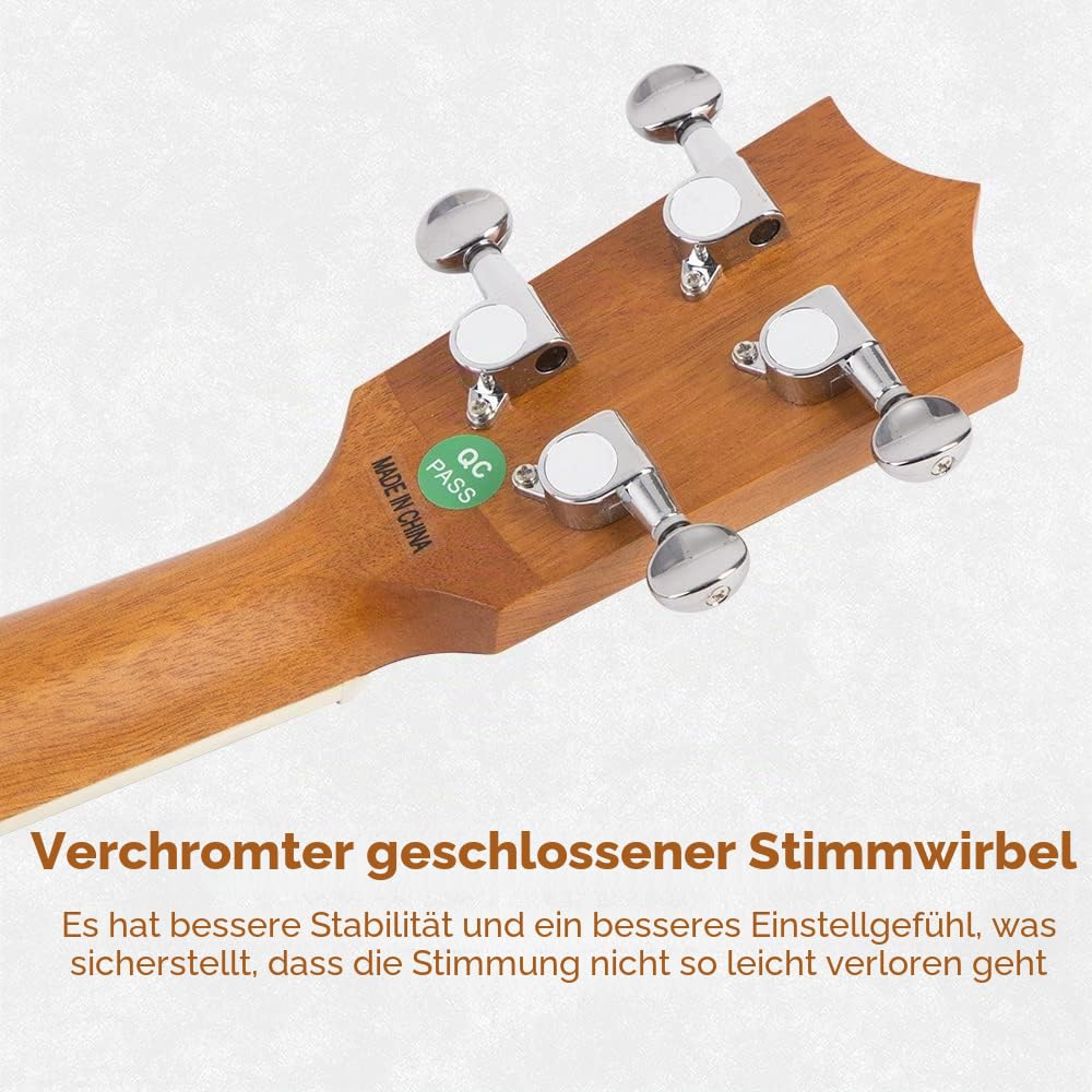 Banjolele, 4-saitig, Mulucky-Konzertgröße, 23 Zoll, Banjo-Ukulele, geschlossene Rückseite aus Massivholz, Anfänger-Set mit Halsstab, Gigbag, Stimmgerät, Saitengurt, Plektren – BU8017
