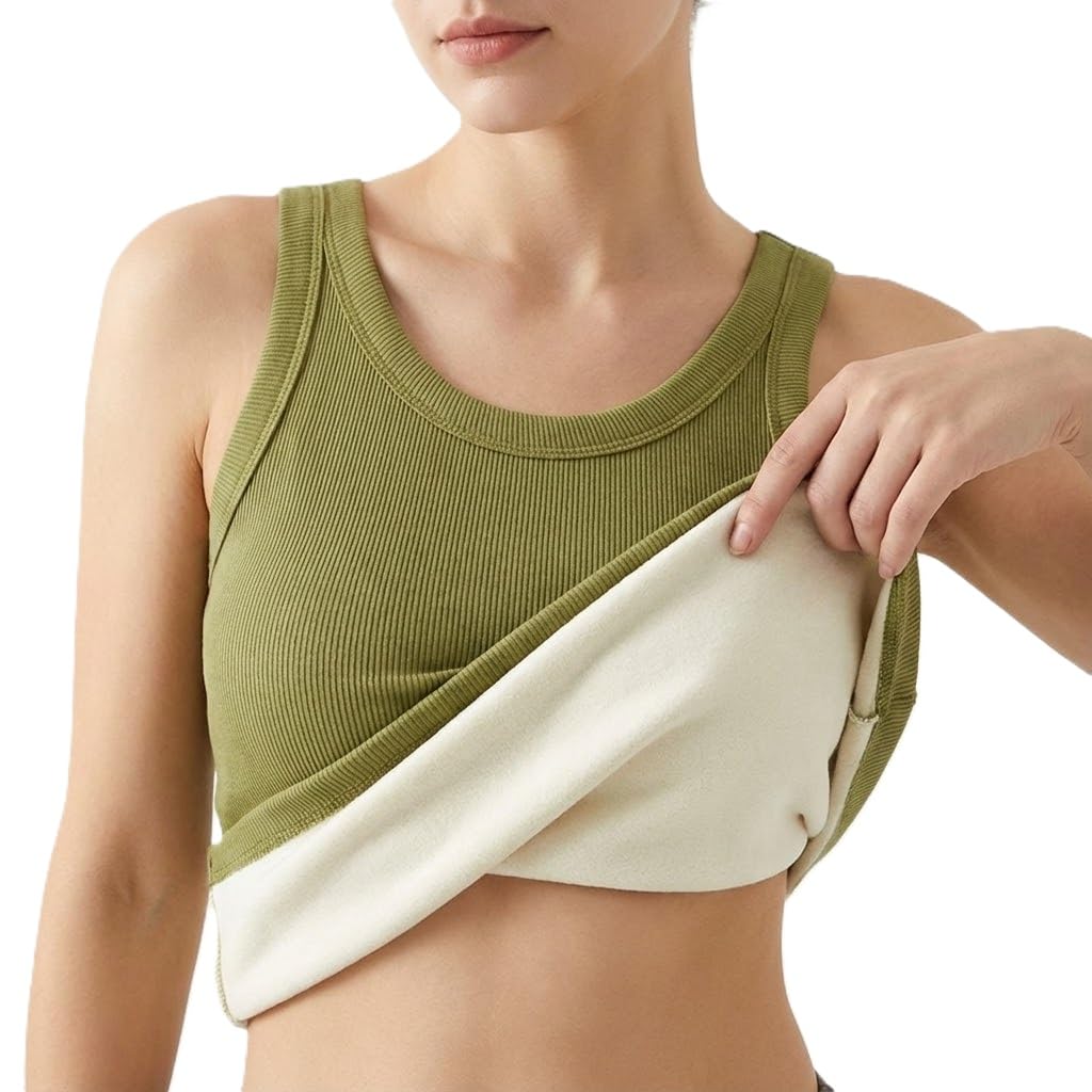 Medium Green Sleeveless Thermal Tank Top Womens Fleece Lined Wide Strap Slips Underwear Tops Undershirt for Women Warm Base Layer Vest Scoop Neck- Soft & Warm-image-31
