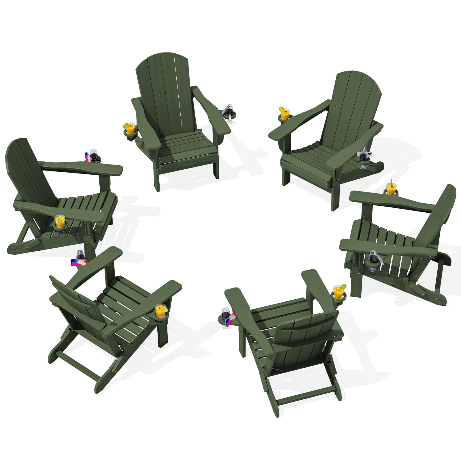 SERWALL Outdoor Adirondack Chair Set of 6 with Cup Holders,Avocado
