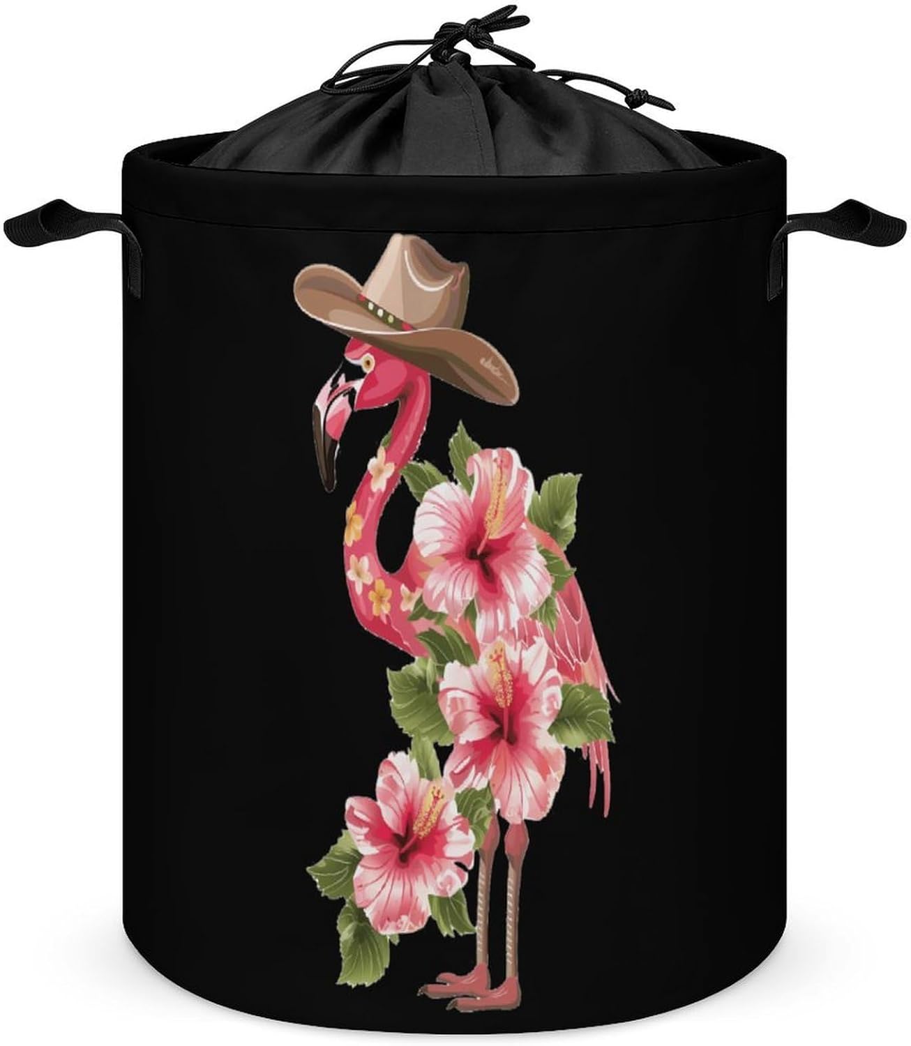 Flamingo Flowers Laundry Basket Dirty Clothes Hamper Storage Laundry Bag with Handles for Dorm Room 44x35cm