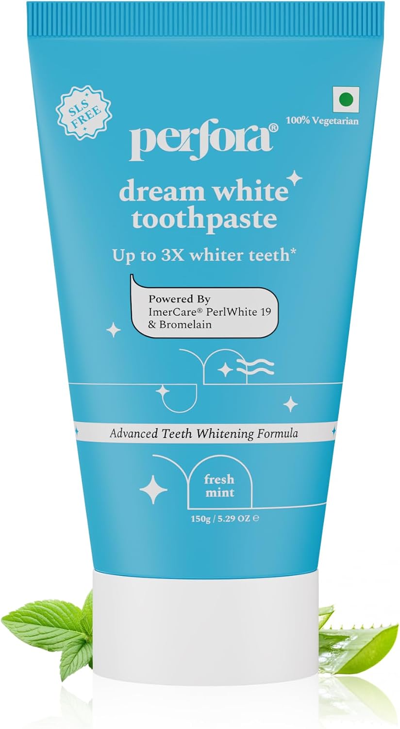 Perfora Whitening Toothpaste - 150 GMS | Instant Teeth Whitening | SLS Free, No Artificial Sweeteners | Vegan Friendly Gel - Fresh Mint (Pack of 1)
