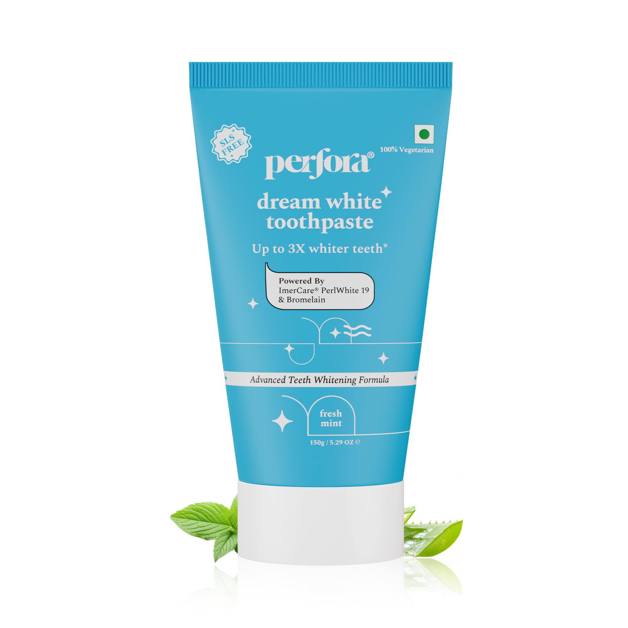 Perfora Whitening Toothpaste - 150 gms (Pack of 1) | Instant Teeth Whitening Toothpaste | Toothpaste for Kids & Adults | SLS Free Toothpaste | No Artificial Sweeteners | Made Safe Certified | Vegan Friendly Gel Toothpaste - Fresh Mint (Flavor)