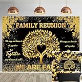 Family Reunion Banner Backdrop 7x5FT Black and Gold Tree Leaves We are Family Photography Background Family Gathering Party Decorations Supplies