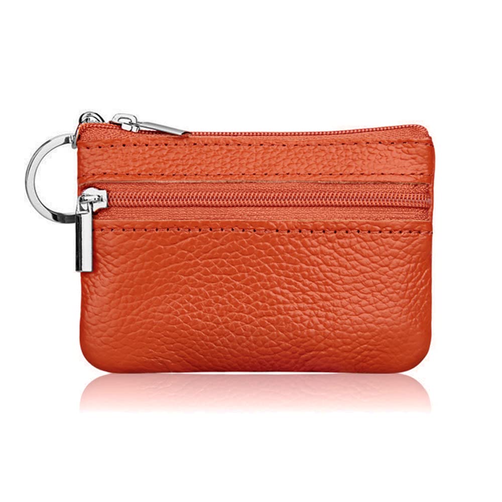 HibateOrange Small Leather Coin Purse Change Pouch for Women Men Kids with Zip Key Ring