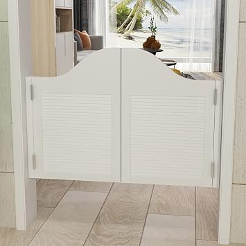 Interior Solid Wood Swing Door,Cafe Swinging Doors, Solid Wood Saloon Swing Door with Metal Hinges,for Kitchen Library,Hallway, Stairway, Custom Size,White,W95xH80cm(37x31in)