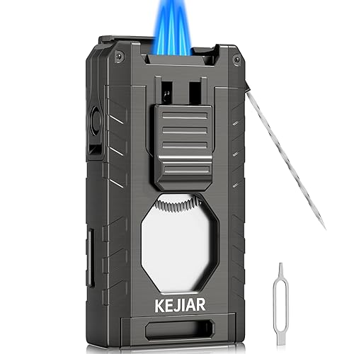 KEJIAR Cigar Lighter, Cigar Torch Lighter, 3 Jet Flame Butane