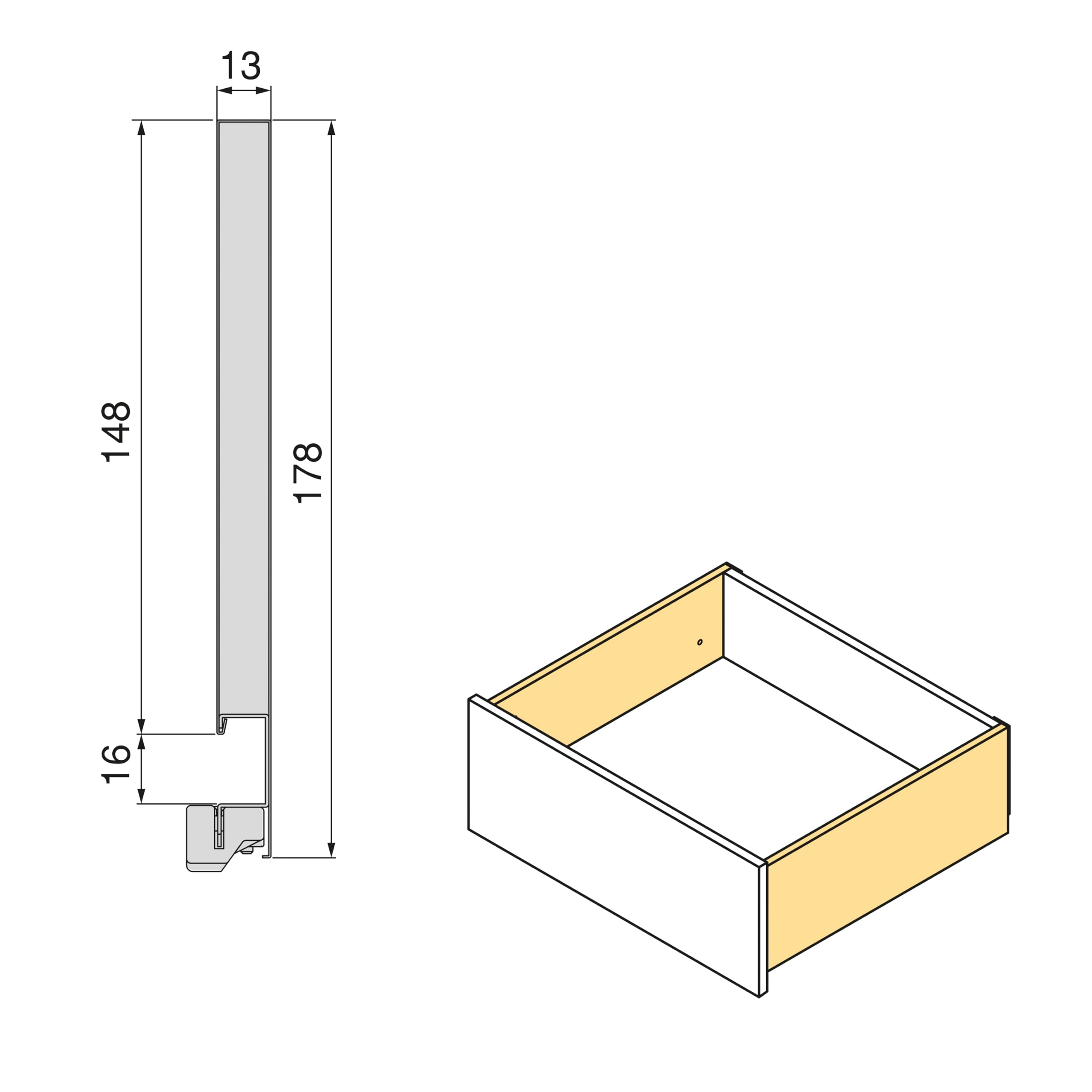 Emuca - Szuflada zewnętrzna Vertex z systemem Push Synchro z regulacją 3D, wysokość 178mm, 40kg, głębokość 500 mm, Stal, Szary antracytowy