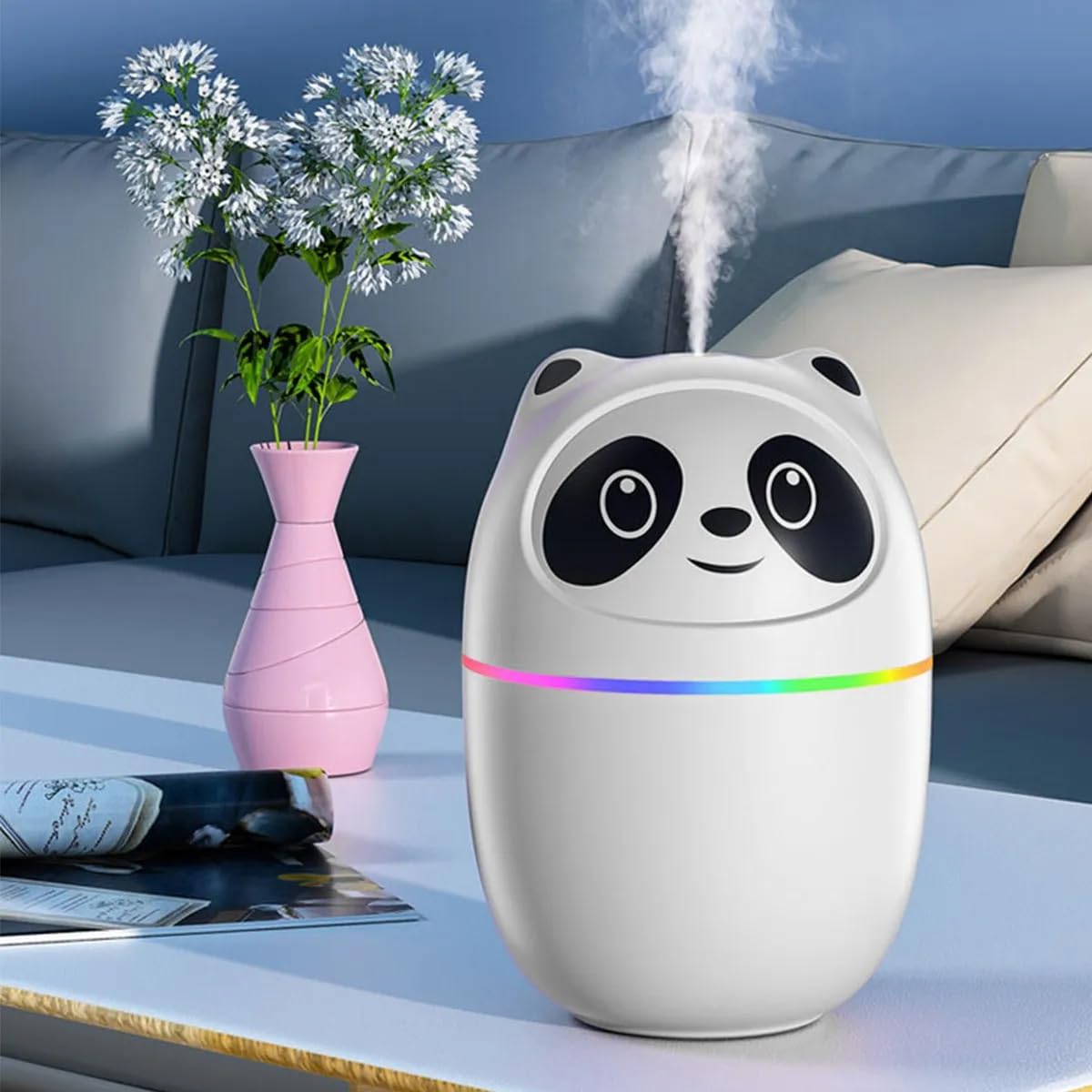 SQUICKLE Mini Cute Cartoon Panda Air Humidifier | Portable Personal Desk Humidifier With 7 Color Night Light | 2 Mist Spray Modes Aroma Diffuser for Home, Car, Bedroom & Office (Panda Humidifier)-image-32