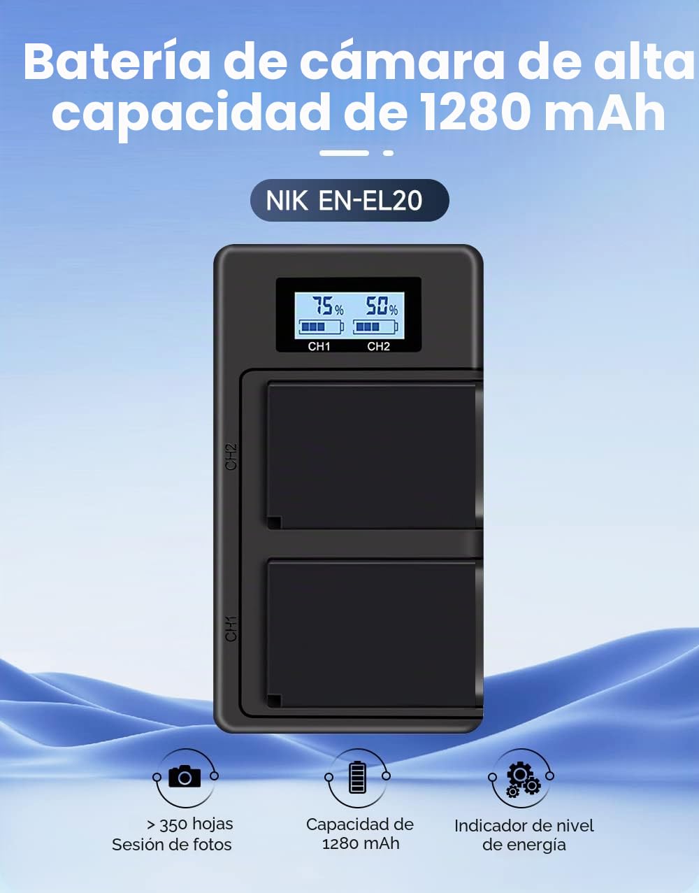 Baterías EN-EL20 EN-EL20a y Cargador USB LCD para Nikon Coolpix P950, P1000, P1100, Coolpix A, DL24-500, 1 AW1, 1 J1, 1 J2, 1 J3, 1 S1, 1 V3 Cámara Digital