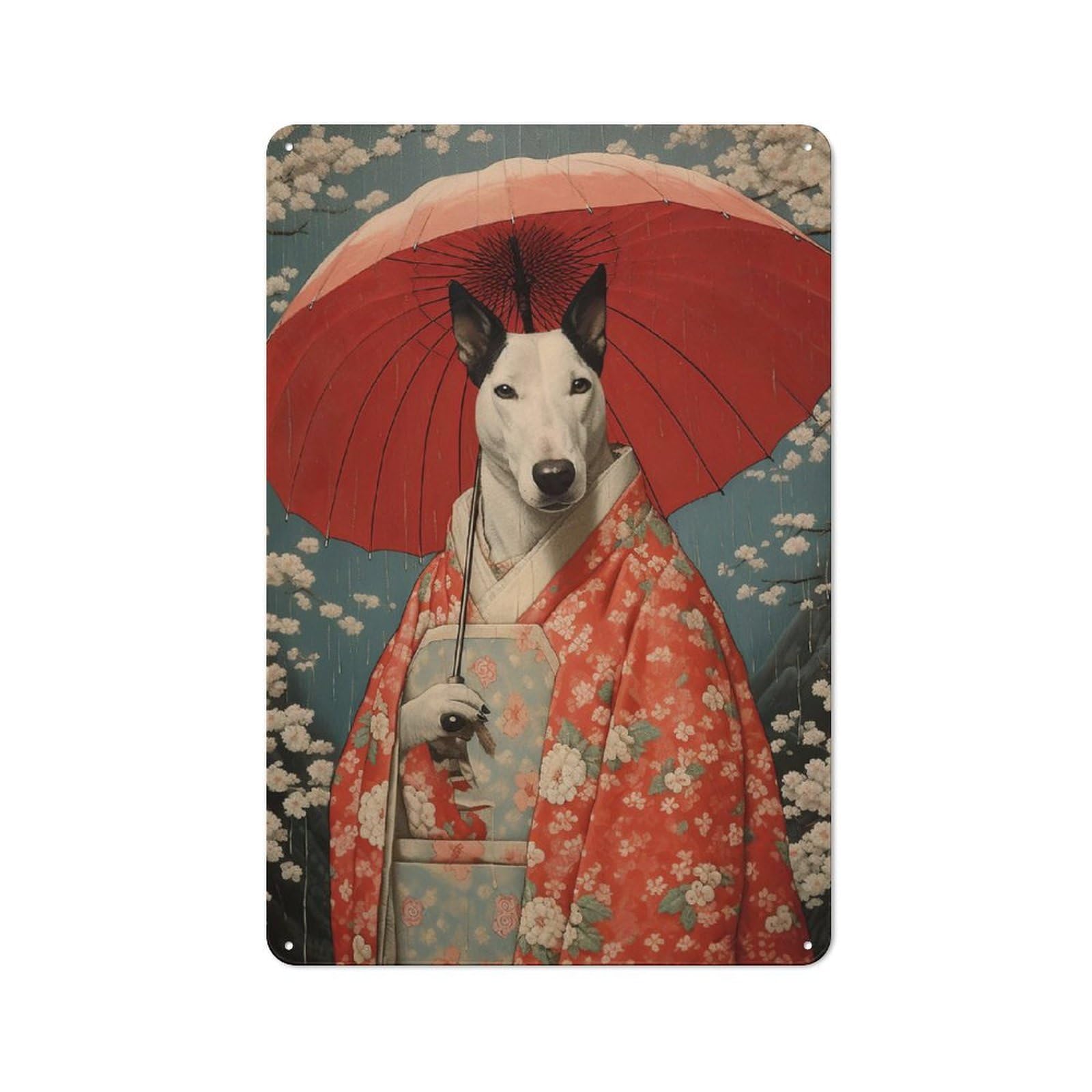 Metal Wall Sign with Bull Terrier Geisha Design 30x20cm, Loft Style Studio Wall Art for Flat, Bar, Studio Or Gallery Wall