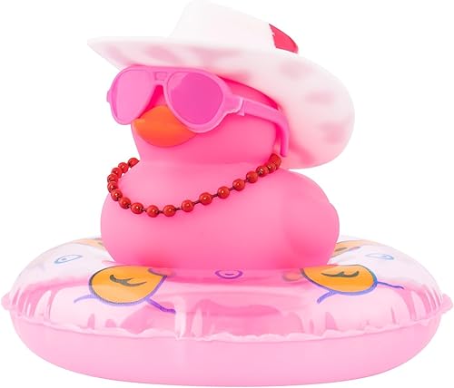 wonuu Decoración de coche de pato de goma, accesorios para automóvil, adorno para tablero de instrumentos con sombrero de vaquero, anillo de