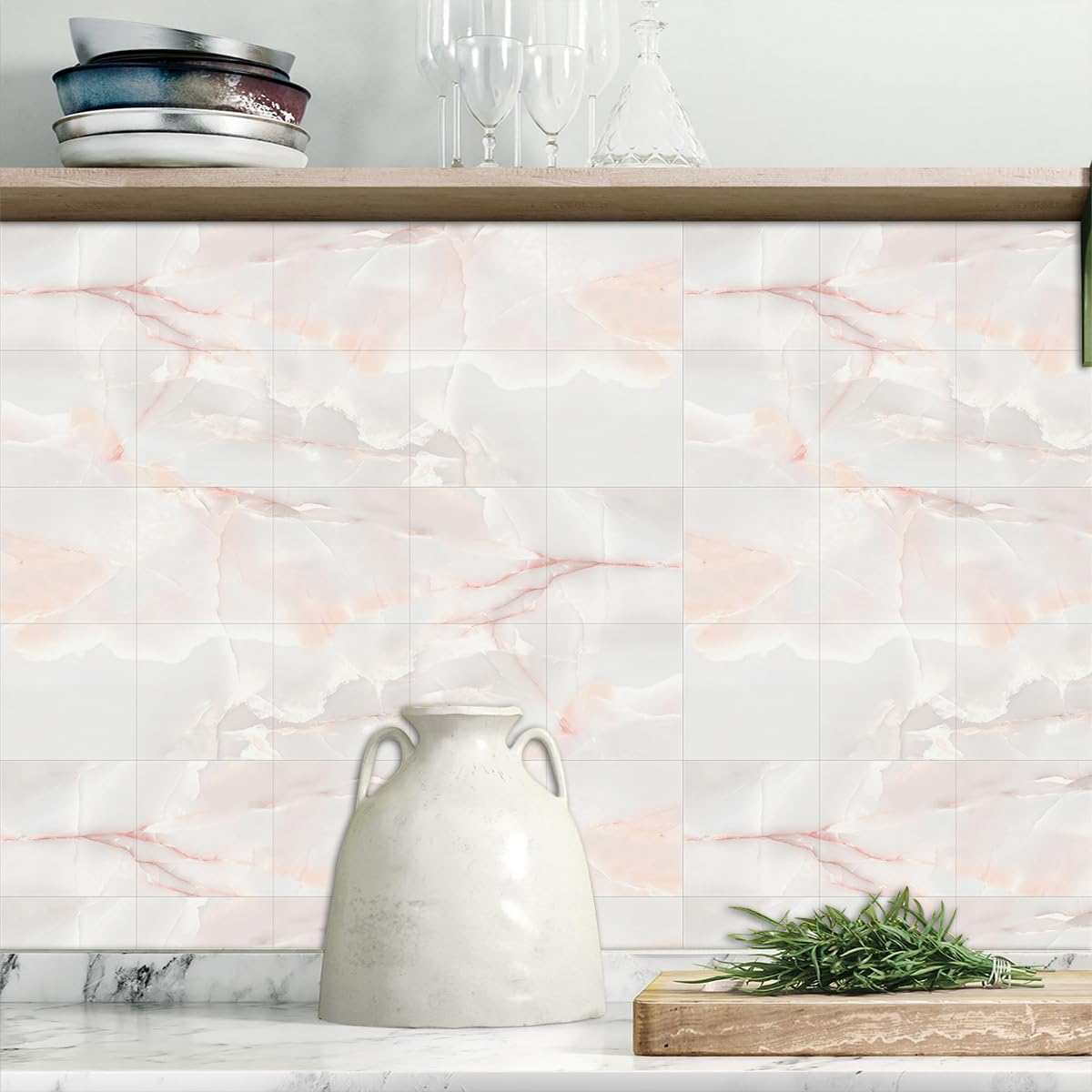 Moroccan Tile Stickers for Kitchen， Tile Stickers Self Adhesive Waterproof Oil-Proof Kitchen Bathroom 10pcs Multiple Sizes(10 Pcs/20x20cm)