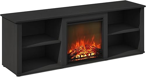 Miniatura 16 de Furinno Jensen - Soporte para TV con chimenea y centro de entretenimiento con almacenamiento abierto para TV de hasta 55 pulgadas, color gris roble