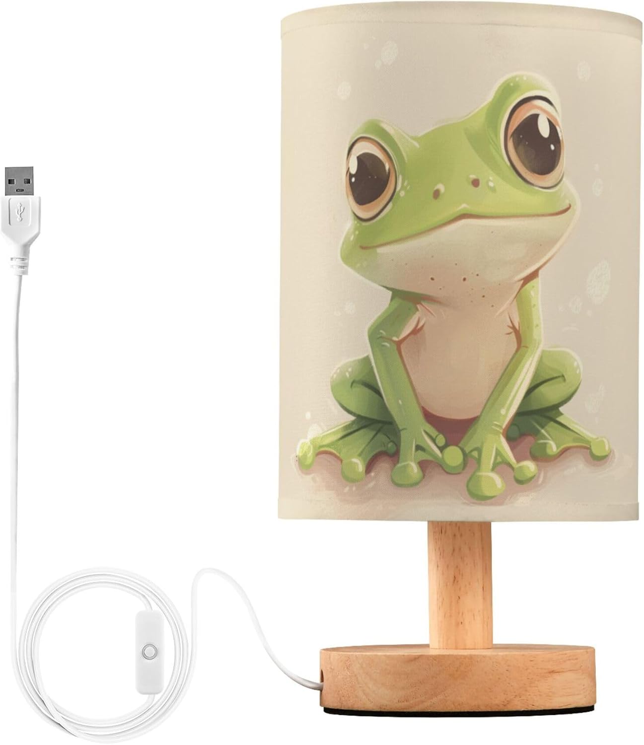 Cute Frog Animal Table Lamp with Wood Base Fabric Lamp Shade Bedside Nightstand Desk Lamp for Living Room Bedroom Kids Room Office