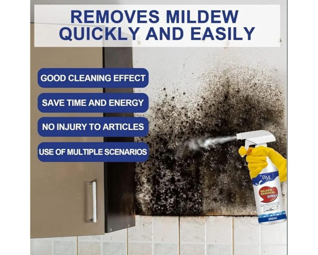 ARYUG Mold Remover Spray 200ml | Mould & Mildew Remover for Walls & Bathroom | Powerful Wall Stain Cleaner | Multi-Surface Descaling Cleaning Agent for Kitchen, Tiles, Wood & Furniture (1) 1