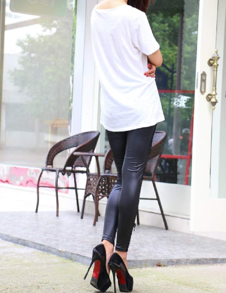 GK-O Punk Womens Gothic Lace Up Floral Leggings Embossed Decorative Pattern Pant Black - Image 5