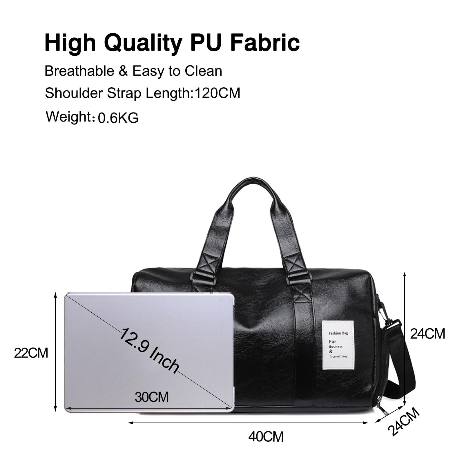 FANDARE Retro Bolsa de Viaje para Mujer Hombre Bolsa Deporte PU Cuero Bolso de hombro Bolsa de Mano Equipaje Bolsas de deporte Gimnasio con Zapato Compartimento Impermeable Bolso de Viaje Cabina Negro