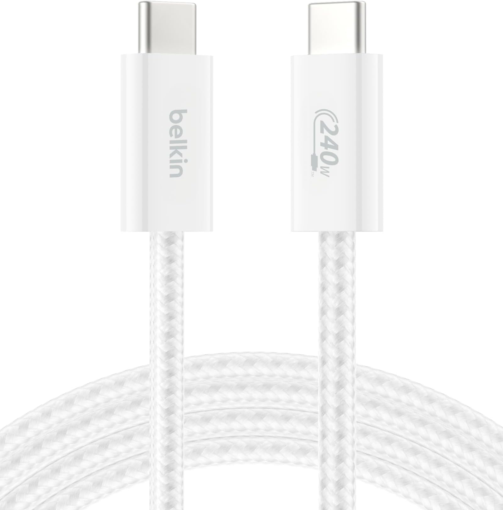 USB C to USB C Cable, 6.6ft, 240W - Type C Charger, iPhone Charger Cord, Soft, Braided, Flexible for iPhone 17, Galaxy S25, Pixel 10, MacBook, Chromebook, iPad Pro, Switch Steam Deck – White