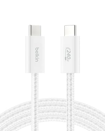 Belkin USB C to USB C 240W Braided Cable 6.6ft Fast iPhone Charger Cord