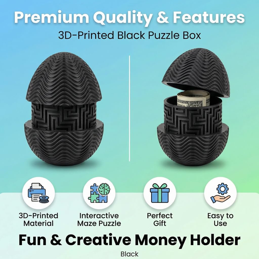 1Pc Egg Shaped Money Maze Puzzle Box, Fun Cash Holder Gift Case, Creative Way to Give Money for Birthdays & Holidays（Black）