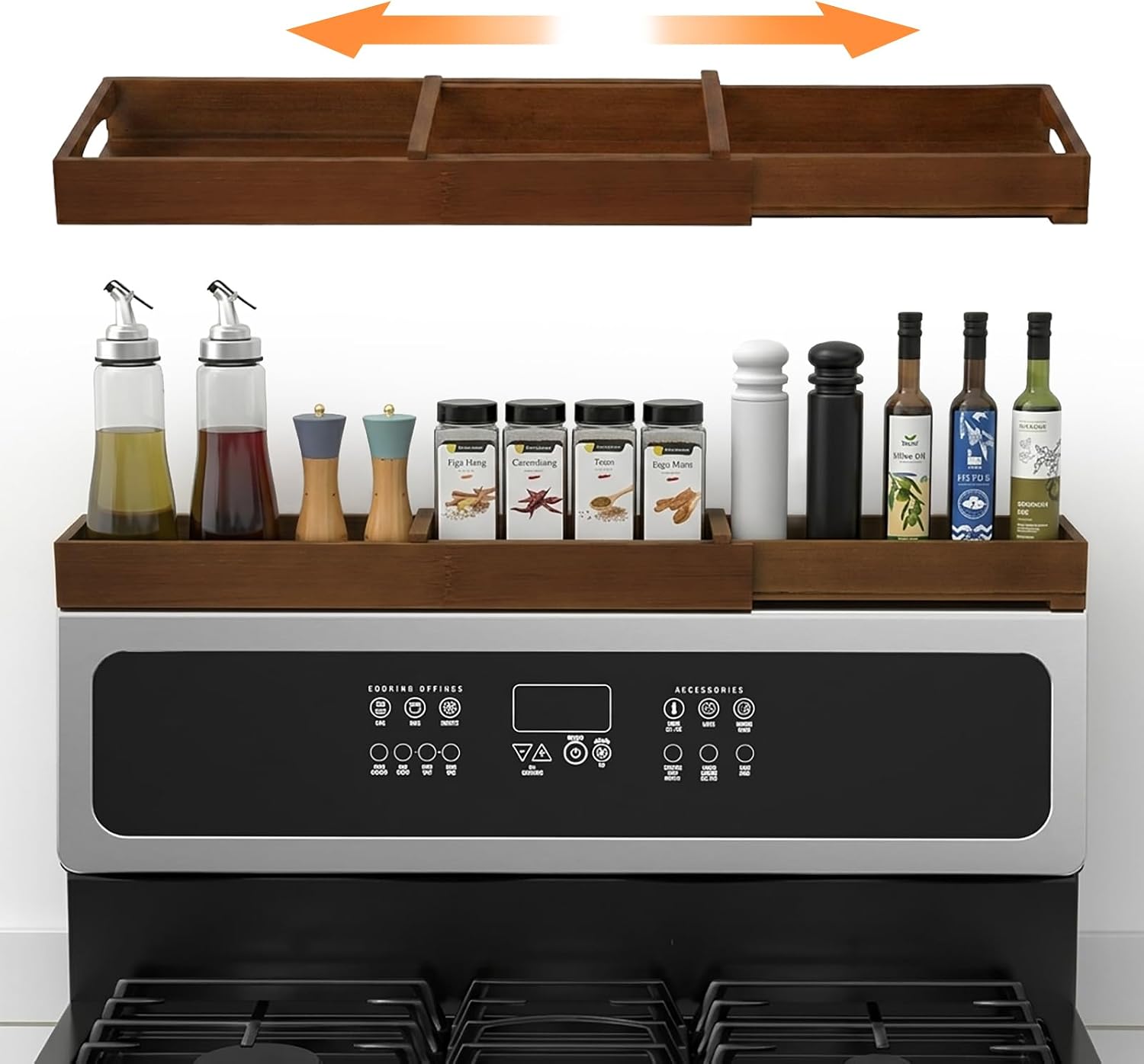 Bamboo Magnetic Stove Top Shelf, Adjustable Spice Rack