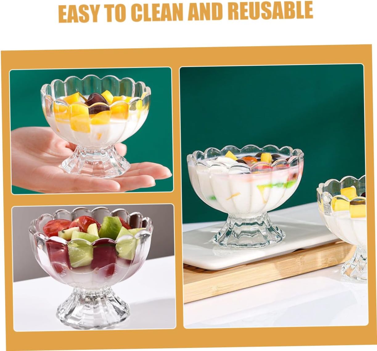 5pcs Elegant Glass Dessert Bowls Transparent Footed Ice Cream Cups for Pudding Fruit Snacks Reusable Stylish Serveware for Home Dining Entertaining