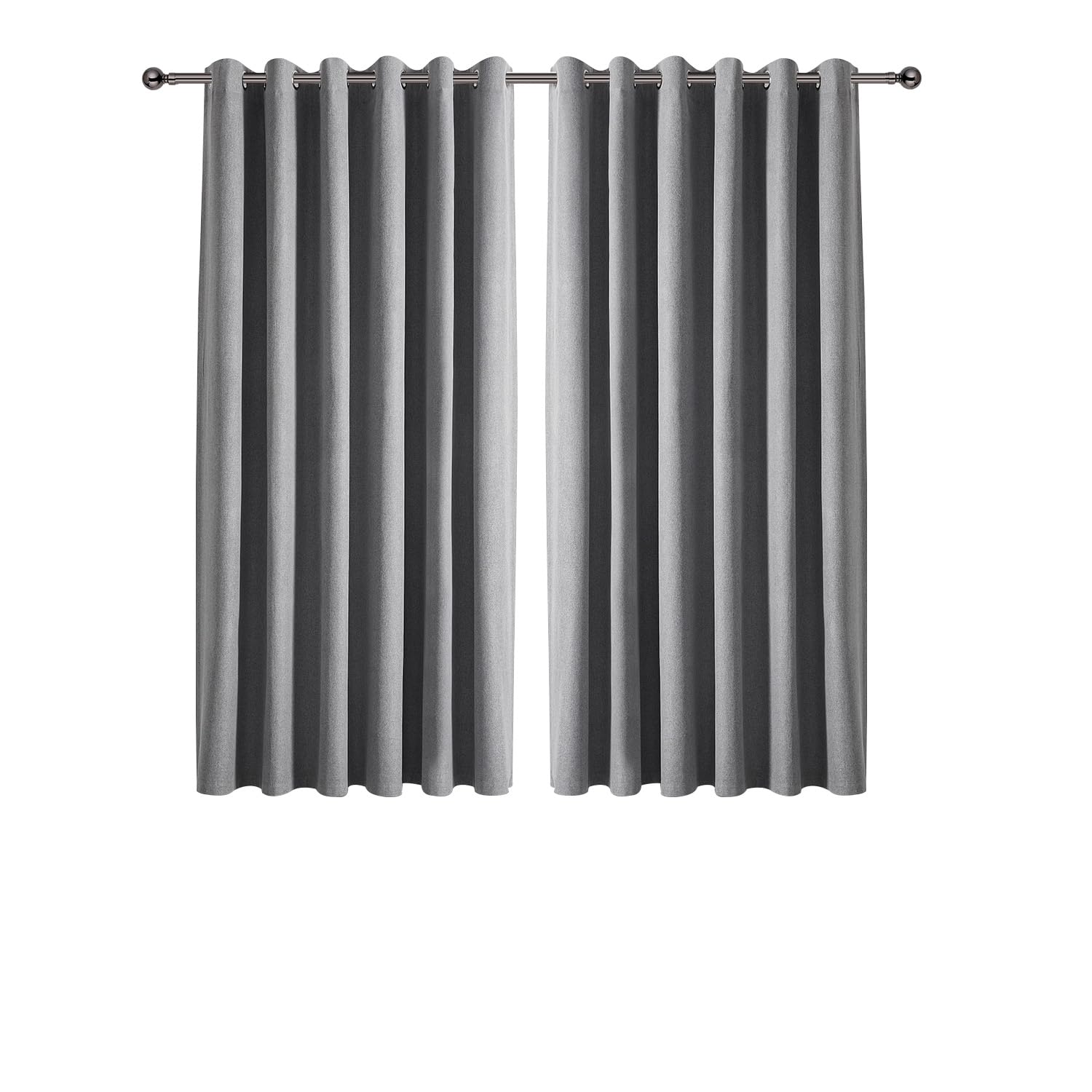 Imperial Rooms 100% Blackout Curtains for Living Room Linen 46x54 Inch Grey Curtains for Bedroom Super Soft Thermal Insulated Eyelet Curtains 2 Panels with Tiebacks