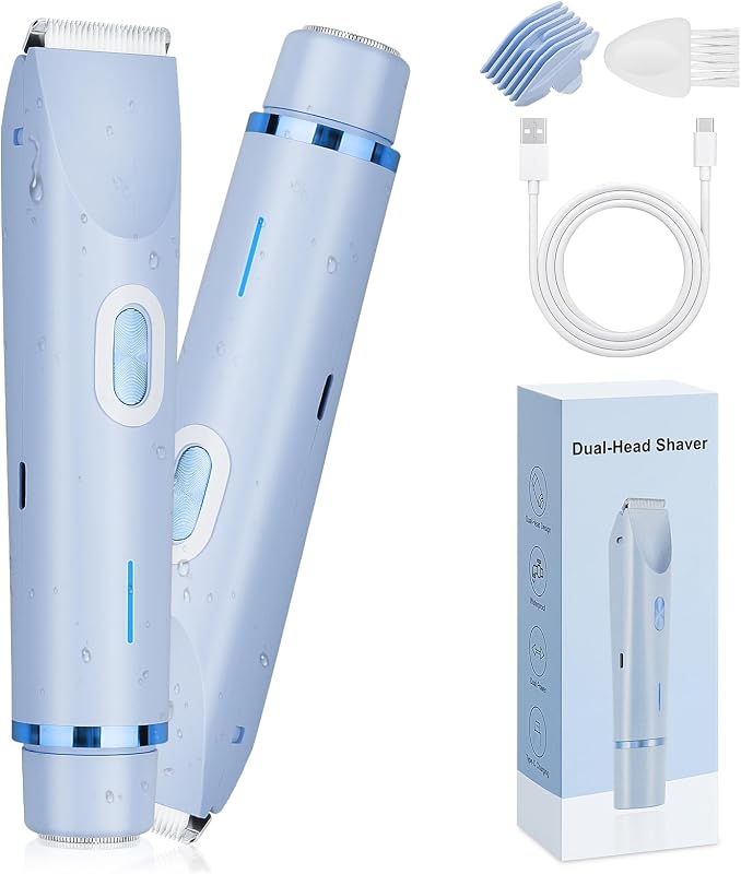 Aparador elétrico feminino Beffkkip 2 em 1 com duas cabeças, USB, IPX7, azul