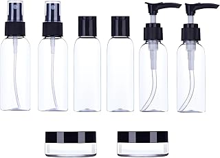 Hian Travel Bottles Kit, Portable Refillable Toiletry Containers Set for Lotion, Shampoo, Cream, Soap Compact and Convenient for Short Trips, Gym, and Daily Essentials (Black, Pack of 8)
