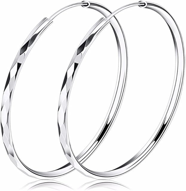 Josfeva Silver Hoop Earrings for Women, 925 Sterling Silver Twist Hoops Earrings, Hypoallergenic Large Round Circle Huggie Hinged Big Hoop Earrings With White Gold Plated, Gift for Women Girls