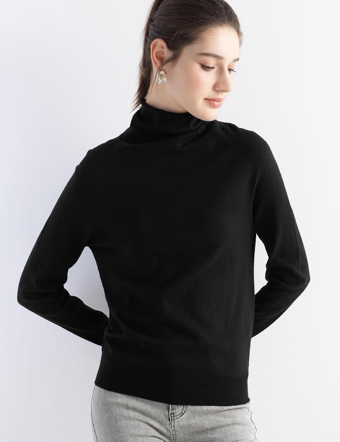 Women's Merino Wool Blend Sweater Fall Winter Turtleneck Long Sleeve First-Line Ready to Wear Seamless Knit Sweater - Image 5