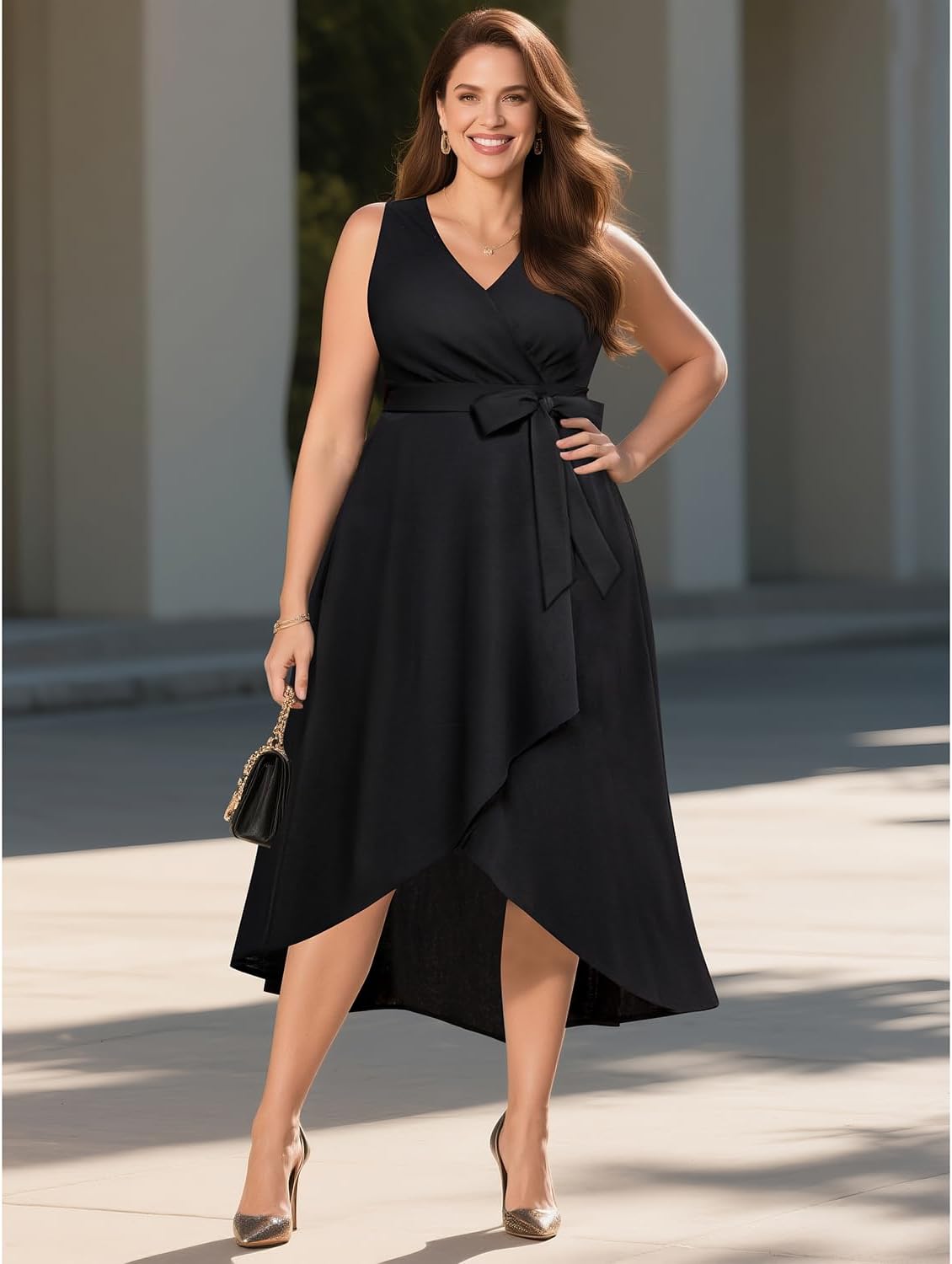 Pinup Fashion Plus Size Dresses for Wedding Guest - Women 2025 Cocktail Semi Formal High Low Sleeveless Dress - Image 5